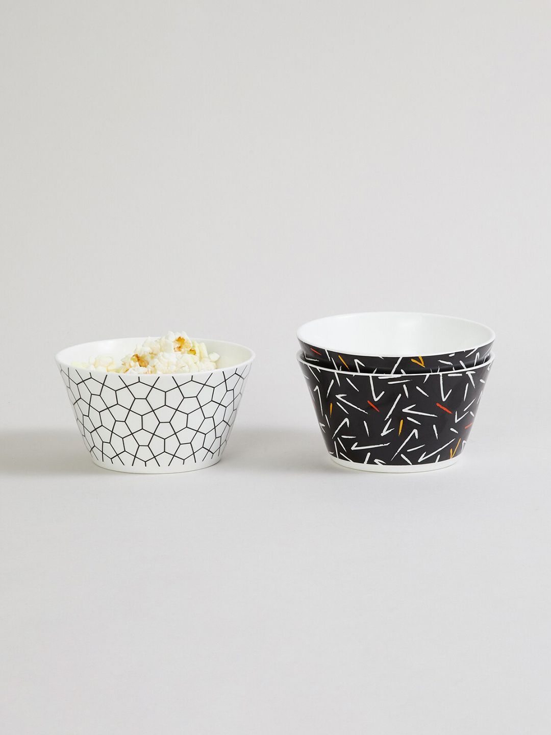 Home Centre White & Black 3 Pieces Printed Bone China Glossy Bowls Price in India