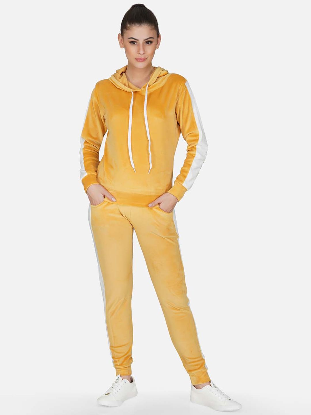 NEU LOOK FASHION Women Mustard Yellow Solid Slim-Fit Tracksuits Price in India