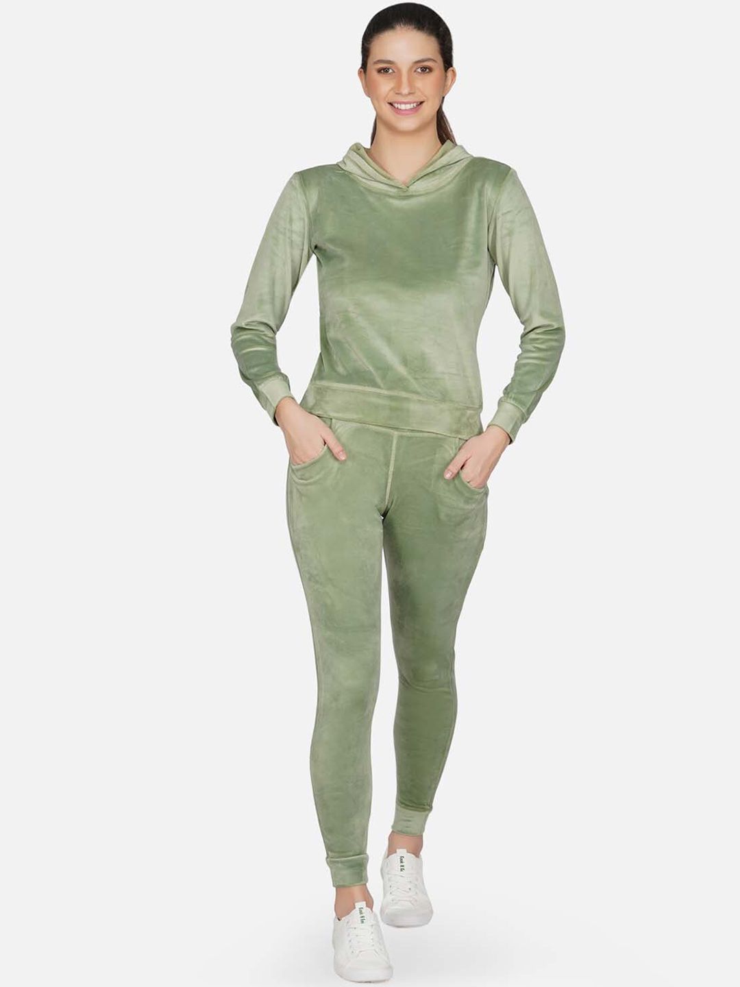 NEU LOOK FASHION Women Green Solid Slim-Fit Tracksuit Price in India