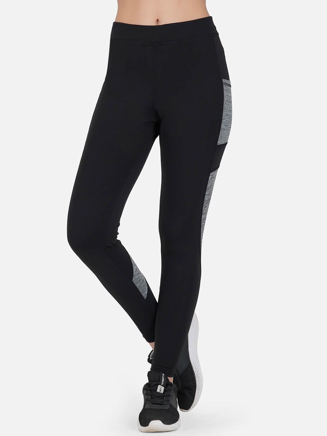 IMPERATIVE Women Black & Grey Patterned Slim Fit Tights Price in India