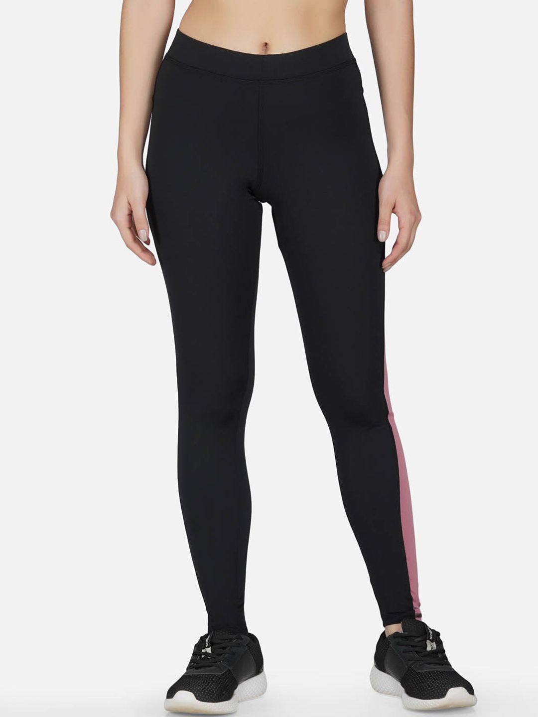 IMPERATIVE Women Black & Pink Solid Slim-Fit Tights Price in India