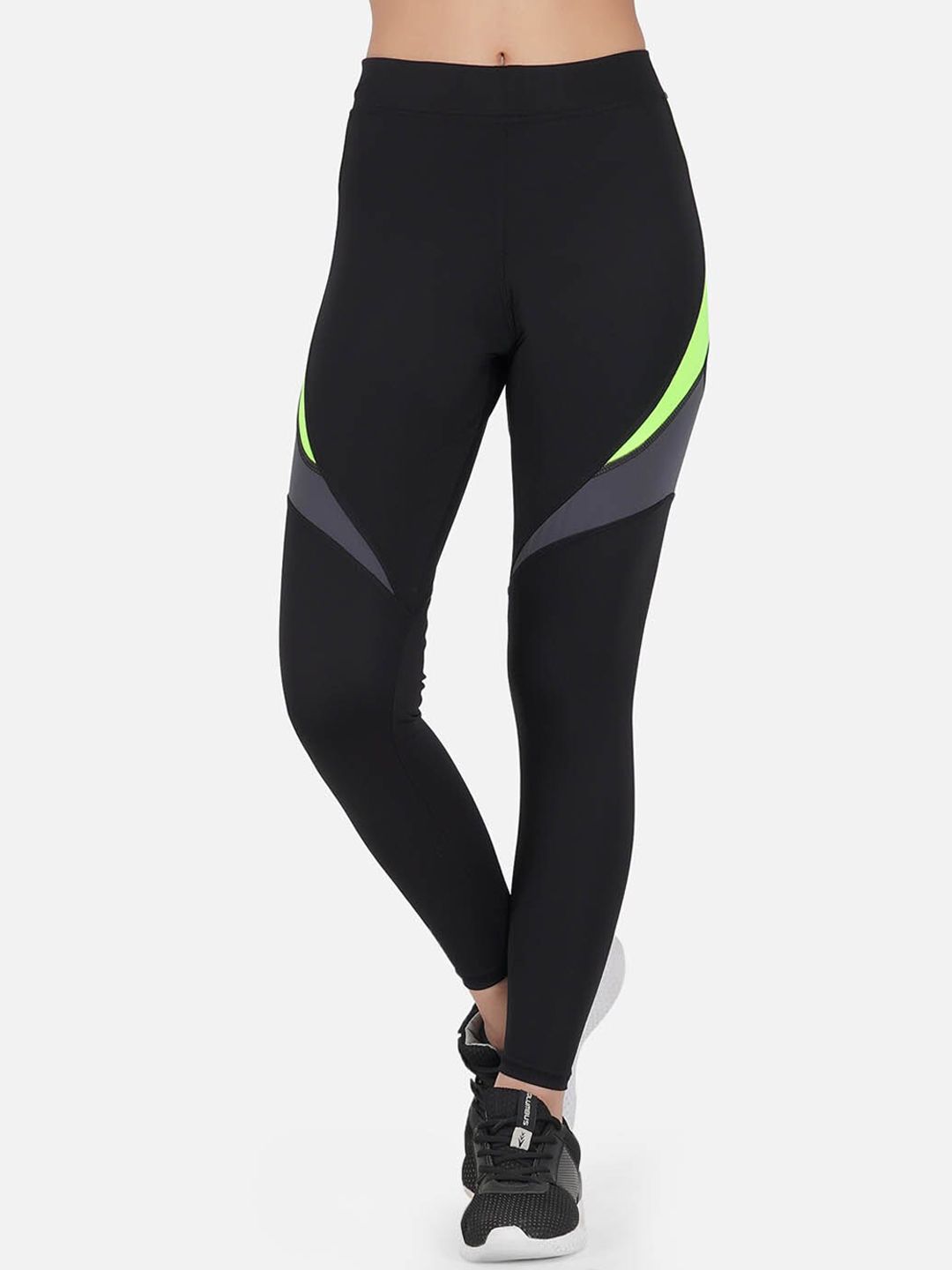 IMPERATIVE Women Black & Neon Solid Tights Price in India