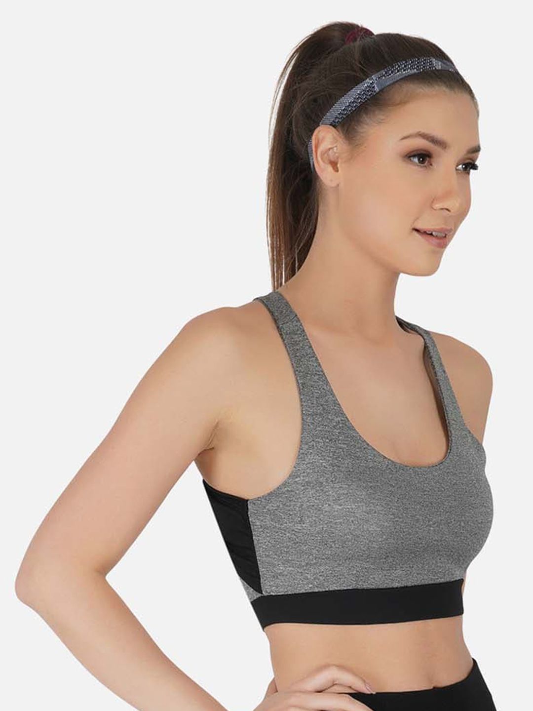 IMPERATIVE Black & Grey Non Padded Sports Bra Price in India