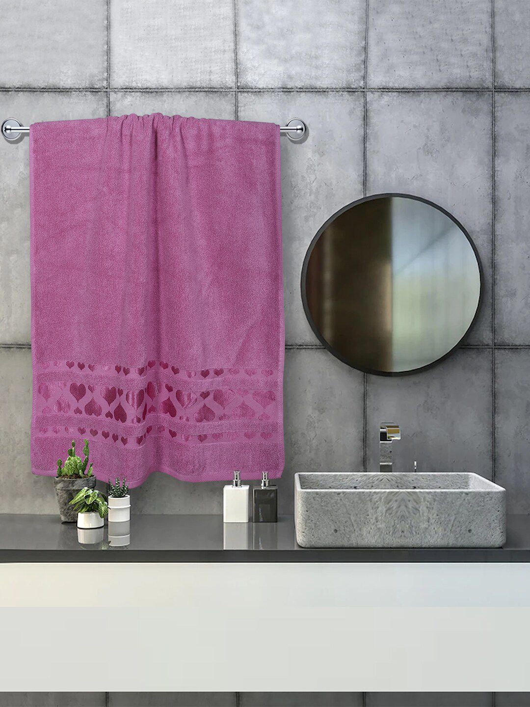 RANGOLI Purple Solid Pure Cotton 550 GSM Bath Towel Price in India