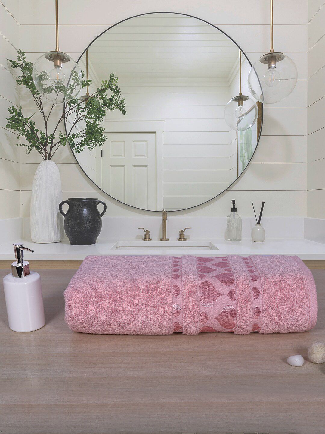 RANGOLI Peach-Coloured Self Design Pure Cotton 550 GSM Bath Towels Price in India