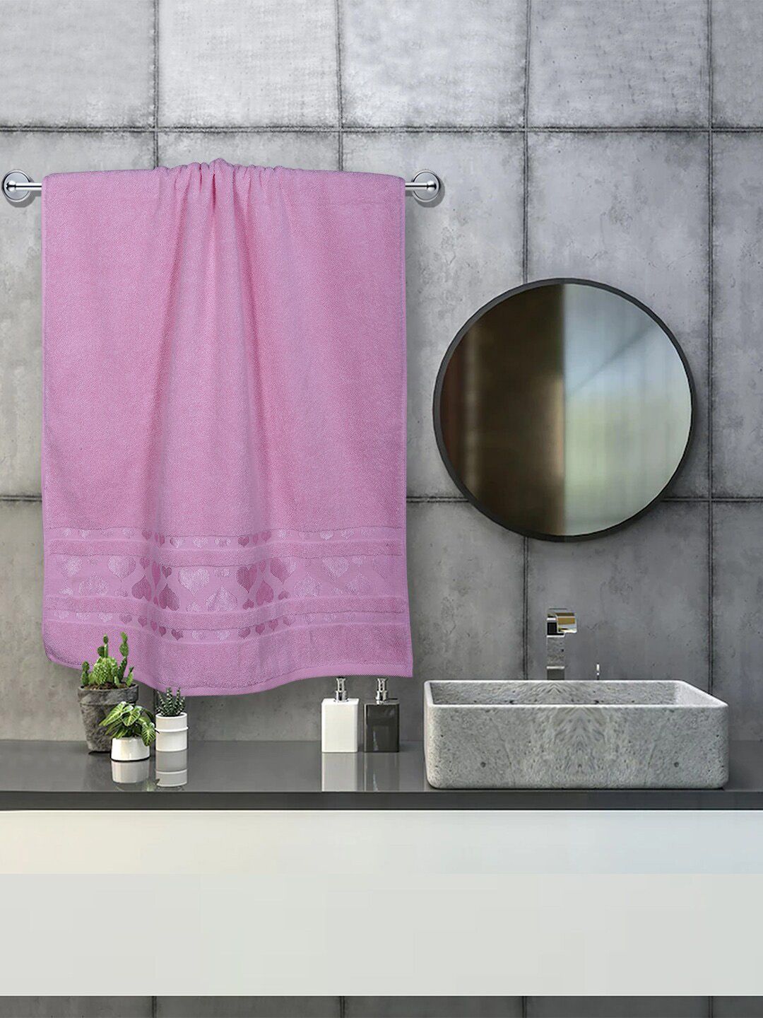 RANGOLI Pink Solid 550GSM Pure Cotton Bath Towels Price in India