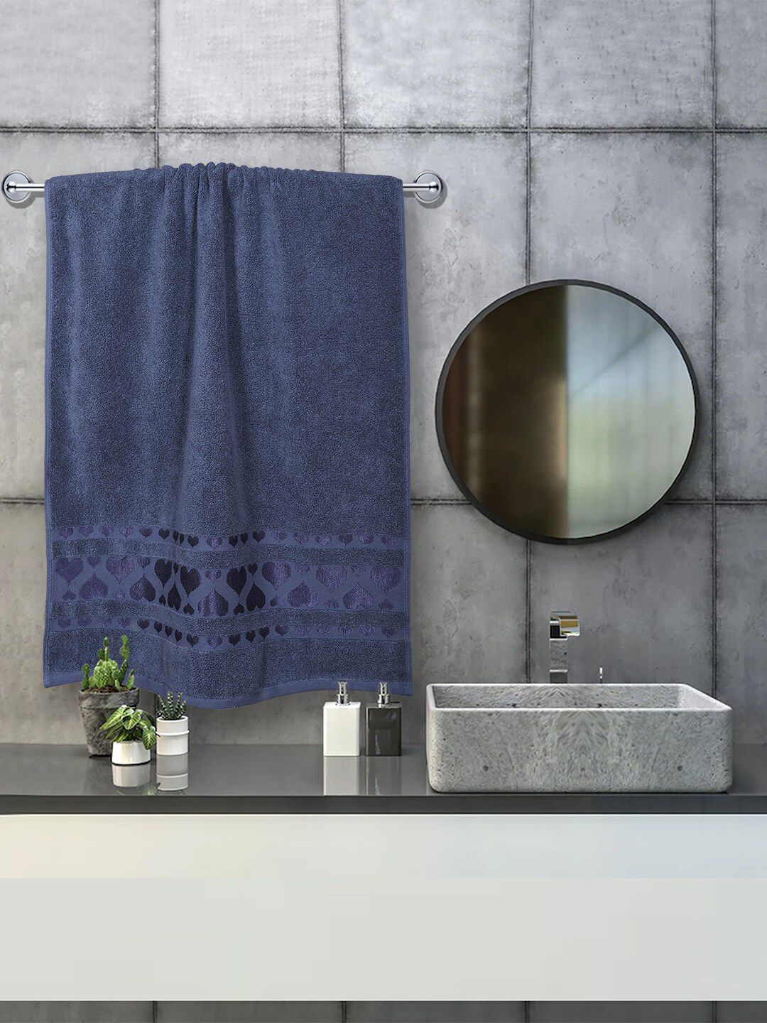 RANGOLI Blue Solid Pure Cotton Bath Towel Price in India