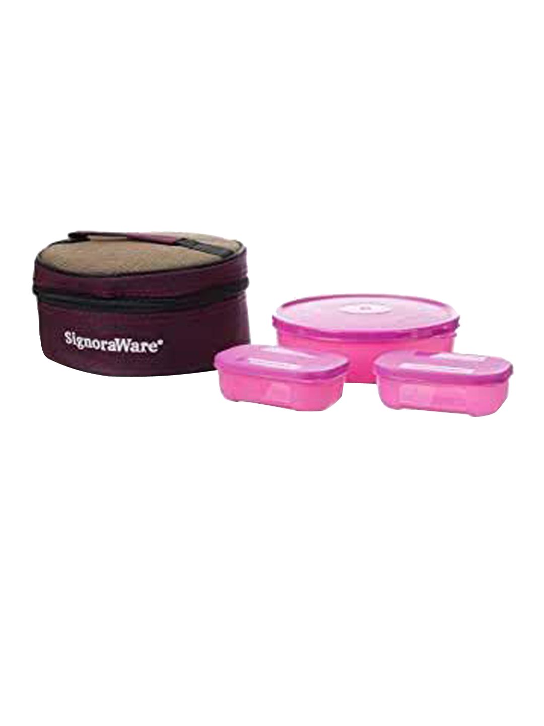 SignoraWare Pink Set Of 3 Solid Plastic Lunch Box With Bag Price in India