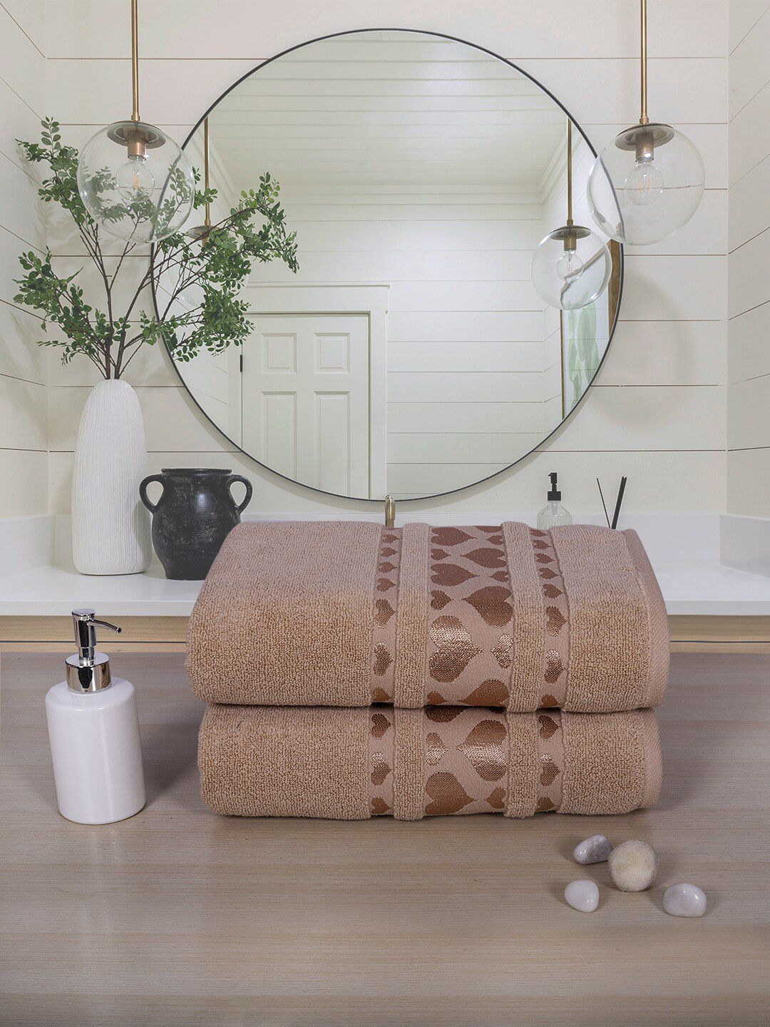 RANGOLI Set of 2 Beige 550 GSM Cotton Bath Towel Set Price in India