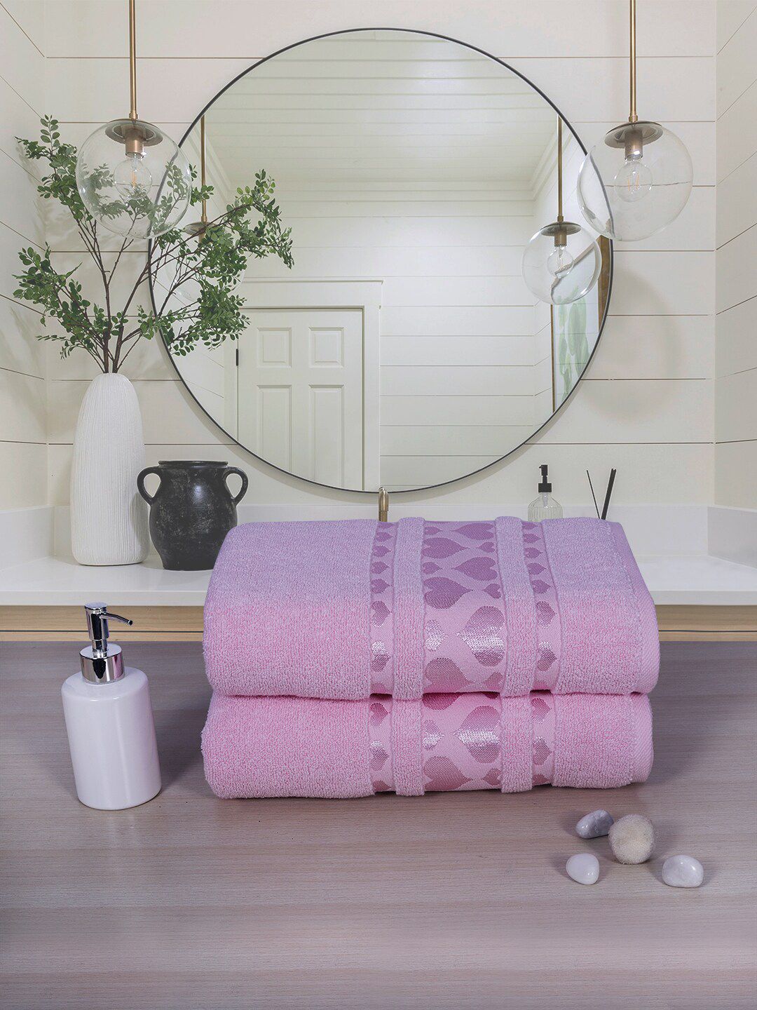 RANGOLI Pack of 2 Pink Solid Bath Towels Price in India