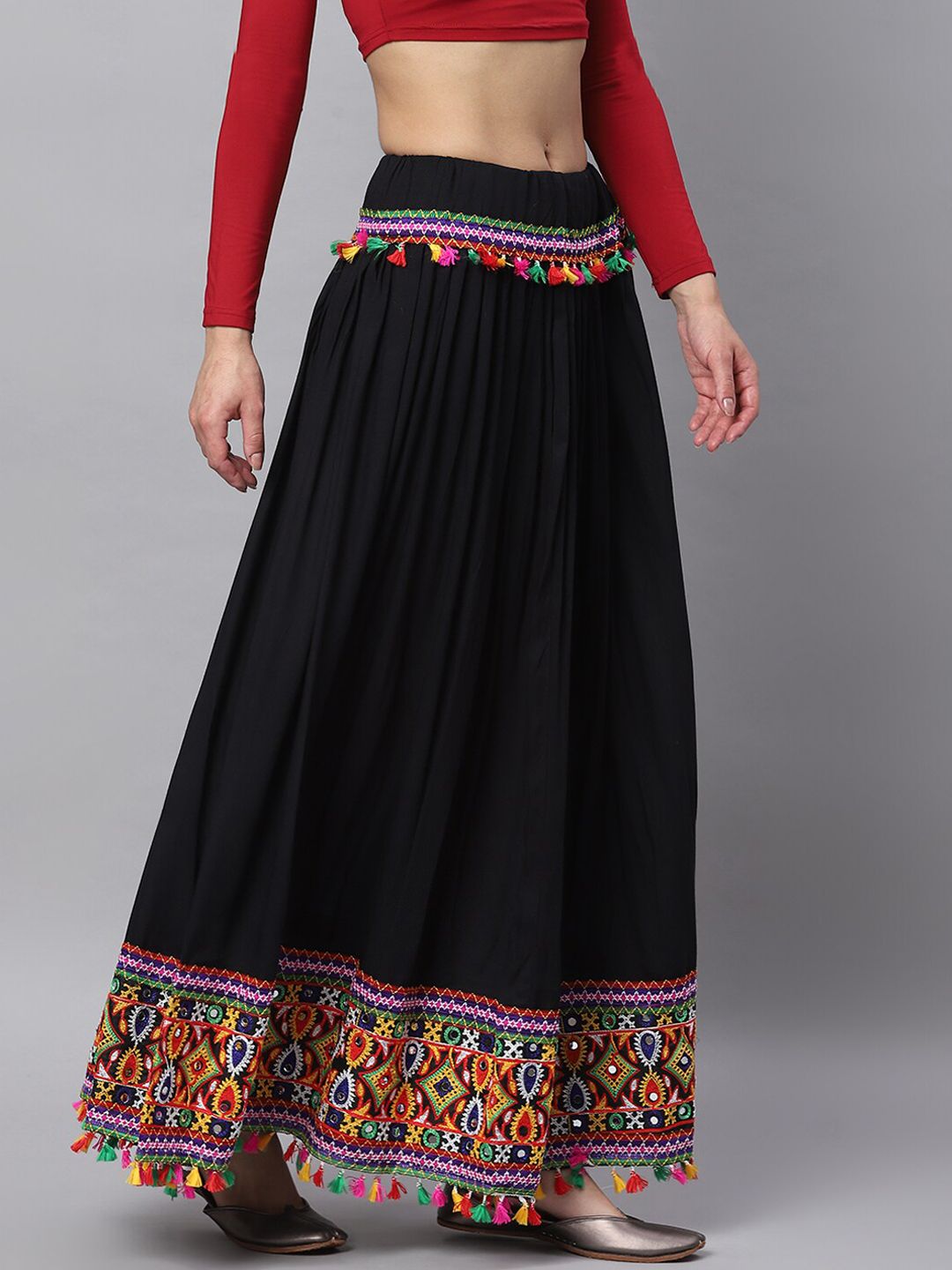 Buy BANJARA INDIA Women Black Kutchi Embroidered Flared Maxi