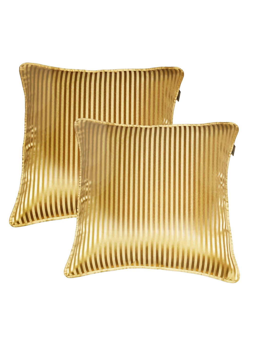 Lushomes Gold-Toned Pack of 2 Striped Square Cushion Covers Price in India