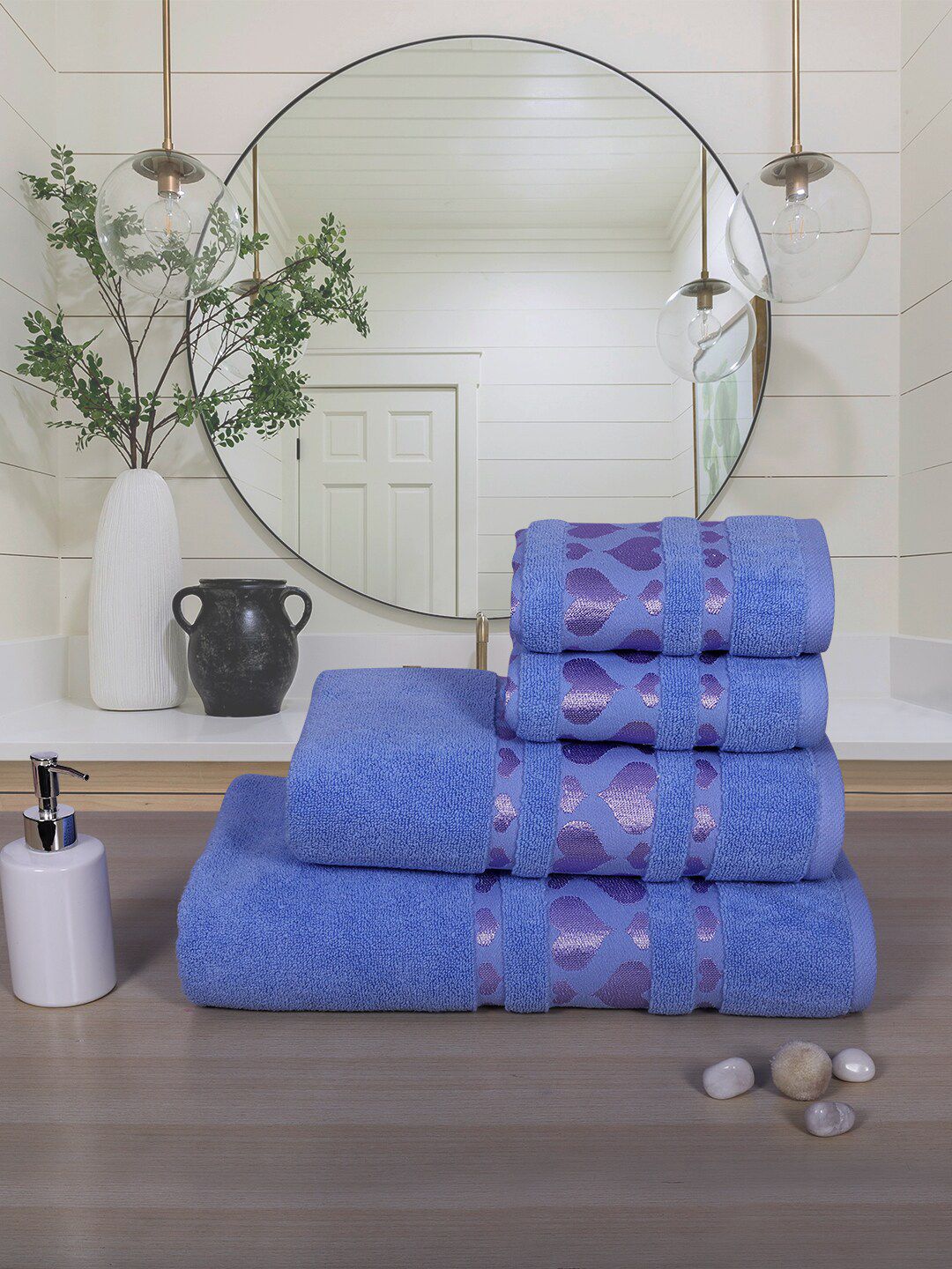RANGOLI Set of 4 Self Design Pure Cotton Towel set Price in India