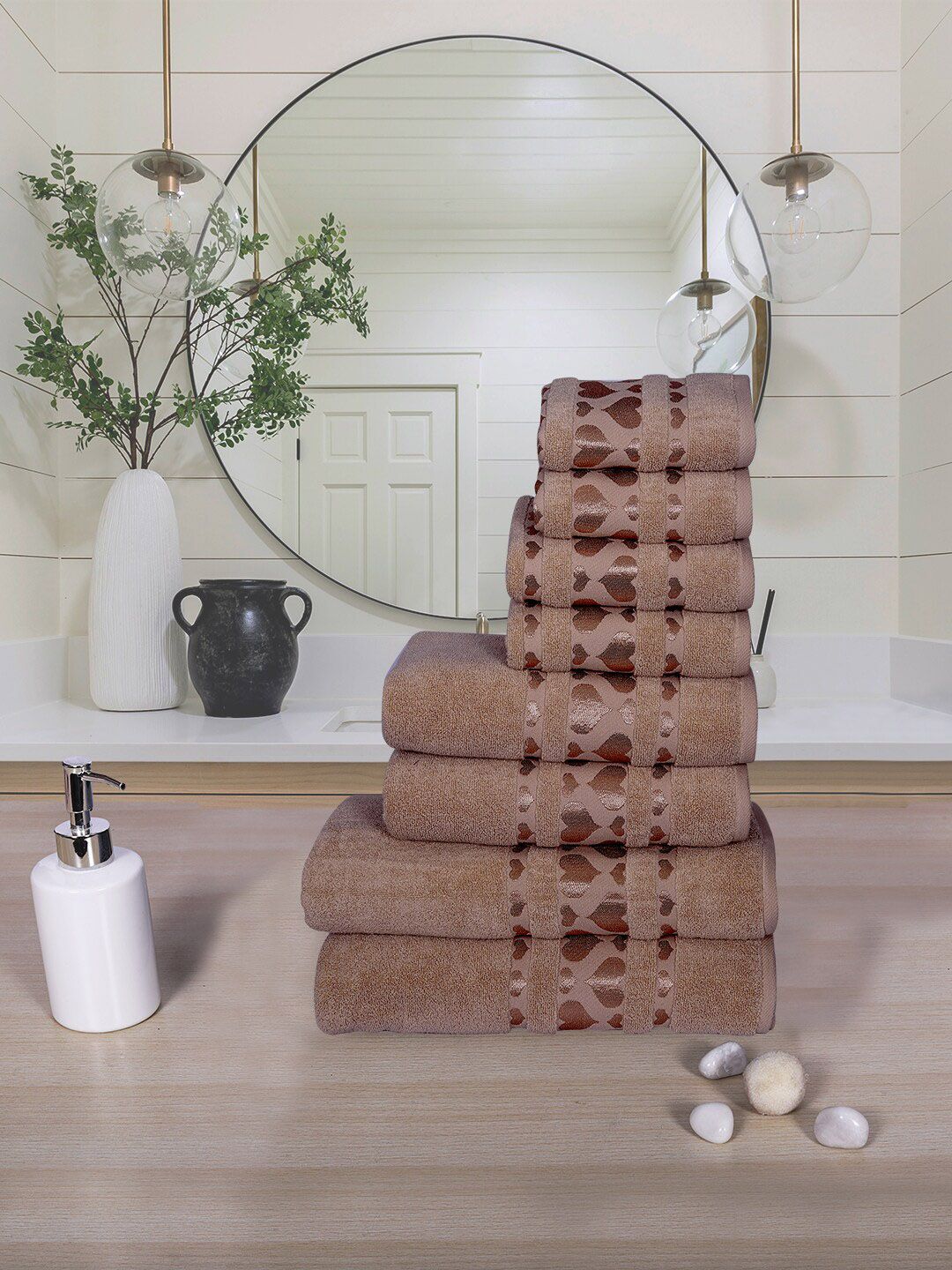 RANGOLI Set Of 8 Beige Solid Cotton Towel Set Price in India