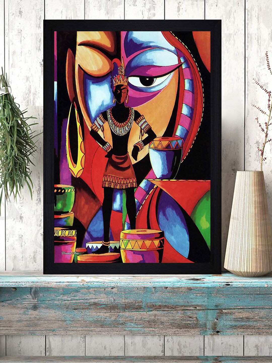 Gallery99 Black Abstract Tribal Art Texture Paper Framed Wall Art Price in India