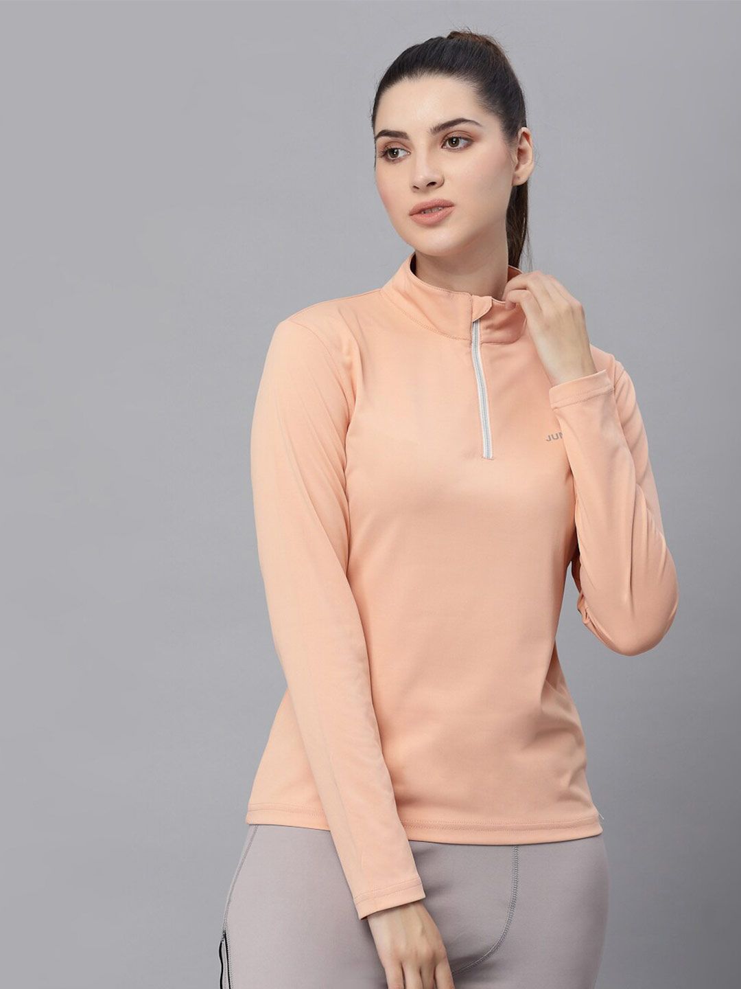 JUMP USA Women Peach-Coloured High Neck Rapid-Dry T-shirt Price in India