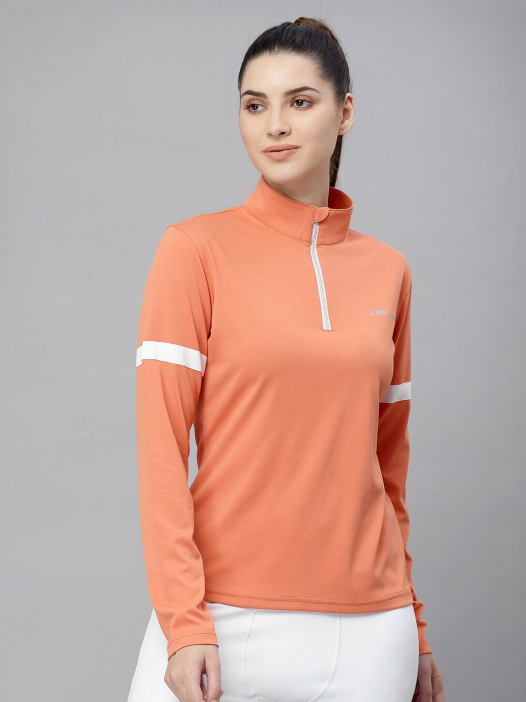 JUMP USA Women Coral & White Rapid Dry T-shirt Price in India