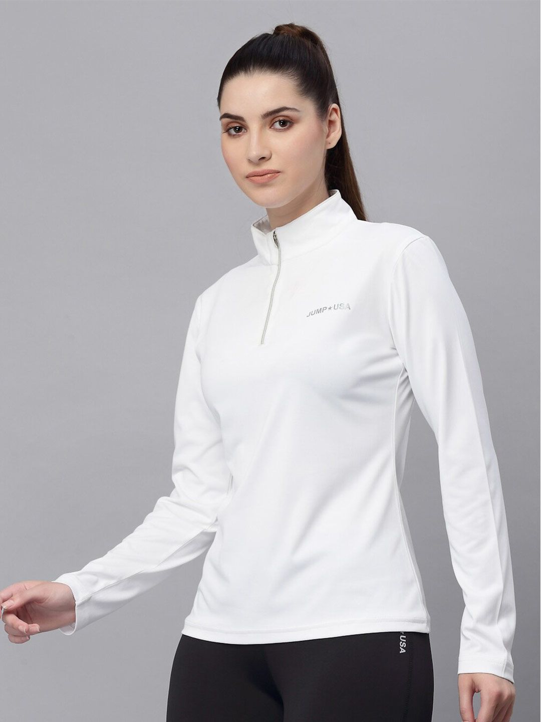 JUMP USA Women White High Neck Rapid Dry T-shirt Price in India