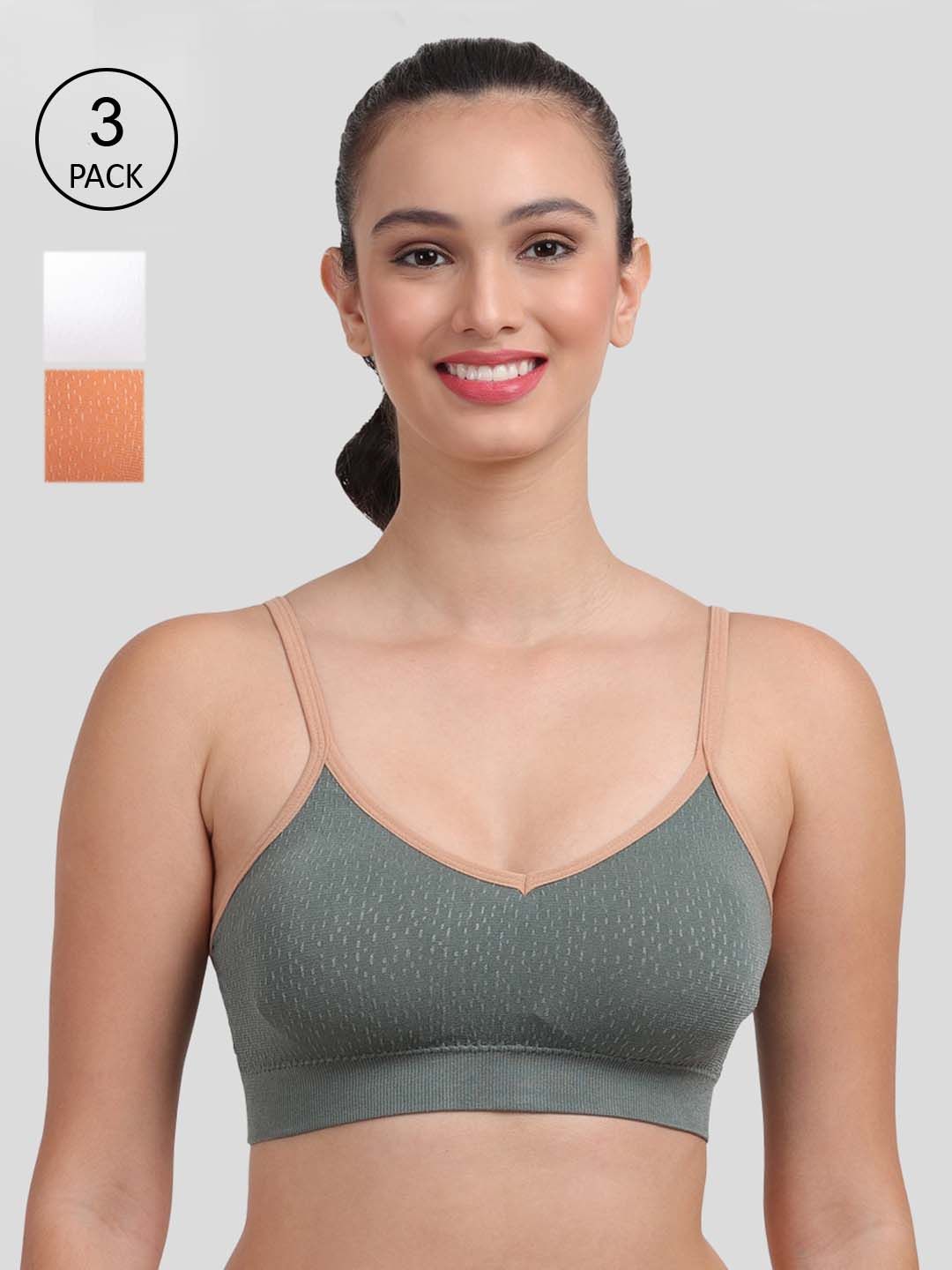 Amour Secret Pack Of 3 Lightly Padded Sports Bra S1015_Grn_Rst_Wht-Green_Rust_White Price in India