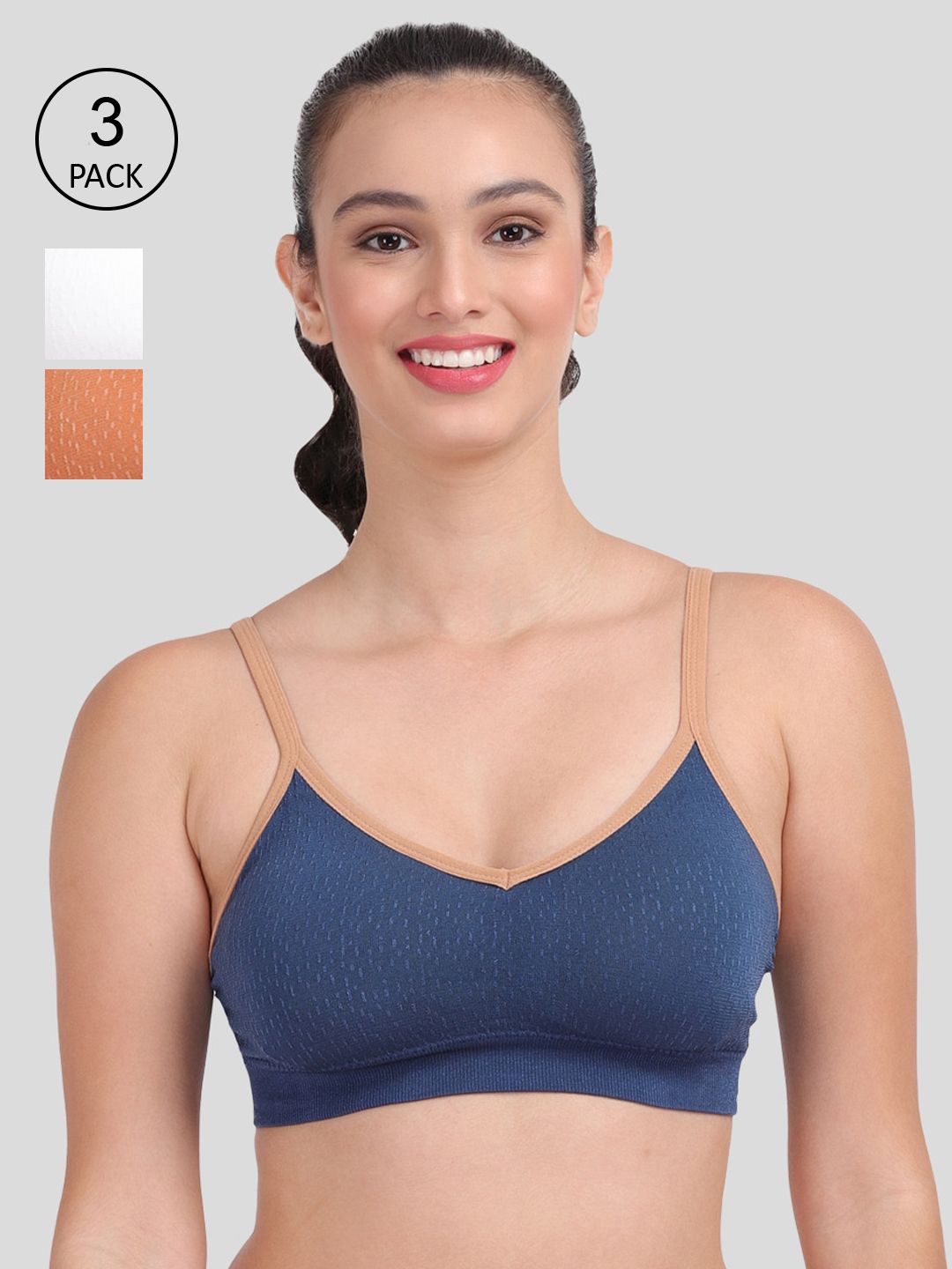 Amour Secret Set Of 3 White & Rust Orange Non Padded & Non Wired Solid Workout Bra Price in India