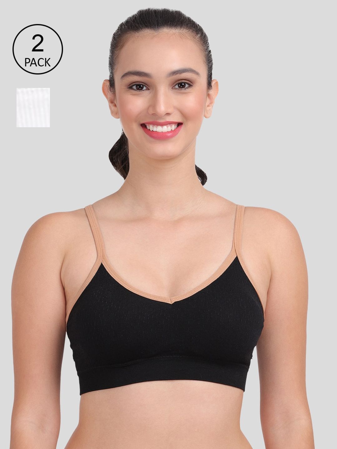 Amour Secret Pack of 2 White & Black Lightly Padded Bra Price in India