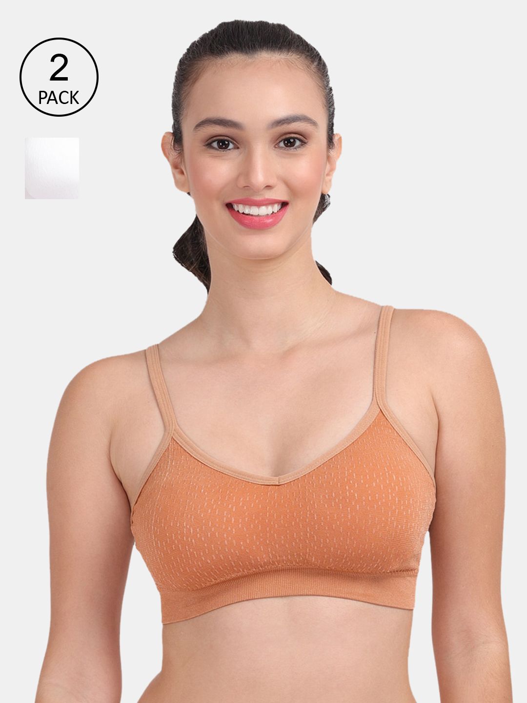 Amour Secret Pack of 2 Rust & White Lightly Padded Bra Price in India