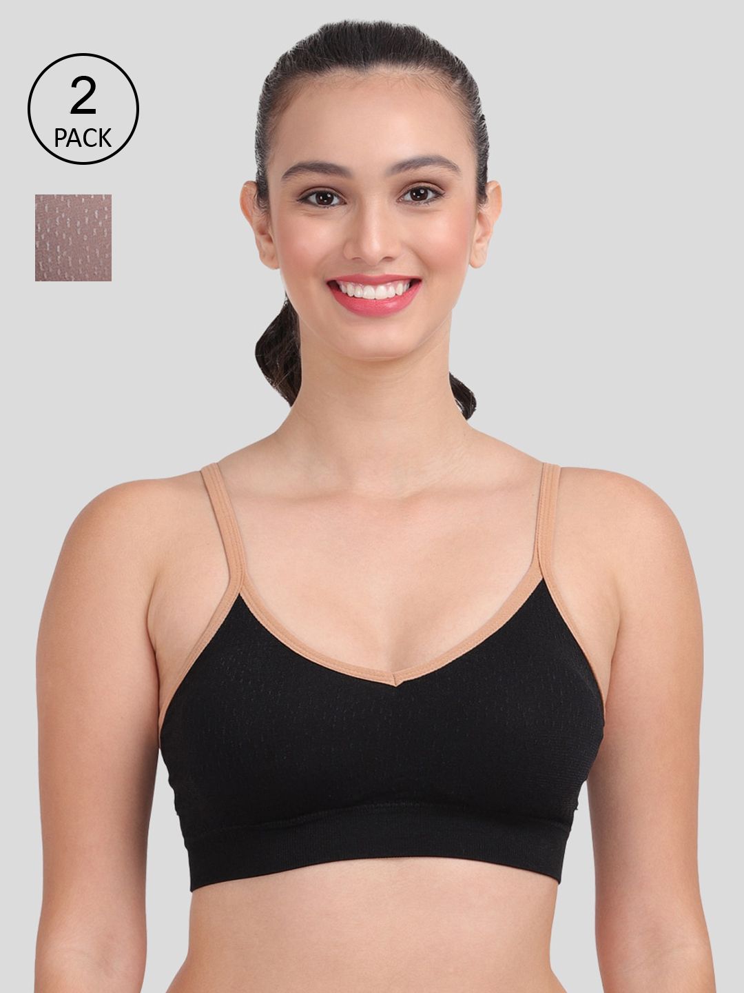 Amour Secret Black & Brown Pack Of 2 Lightly Padded Sports Bra Price in India