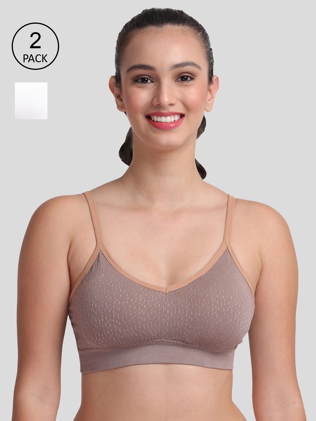 Amour Secret Set Of 2 Brown & White Non Padded & Non Wired Solid Bra Price in India