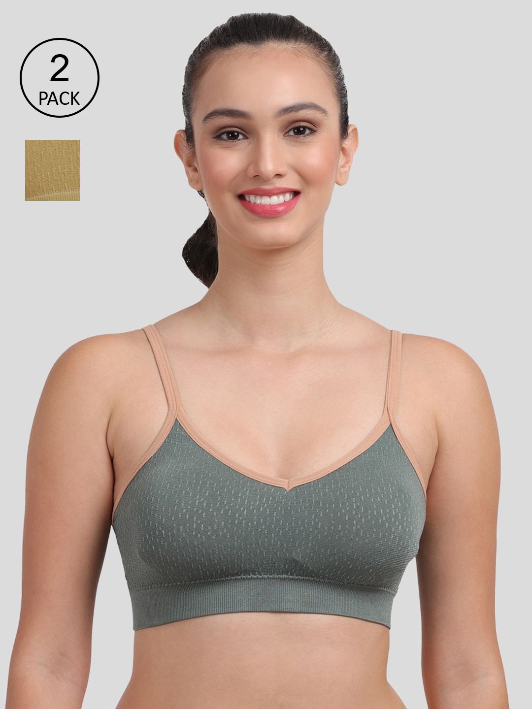 Amour Secret Pack Of 2 Women Green & Olive Green Lightly Padded Sports Bra Price in India