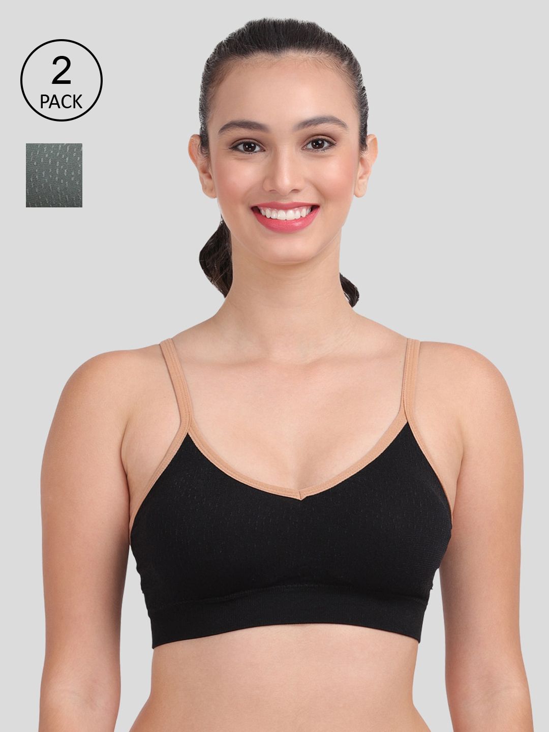 Amour Secret Pack of 2 Black & Green Bra Price in India