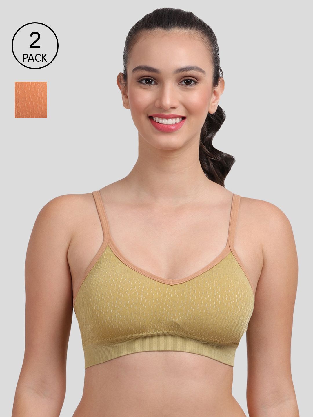 Amour Secret Women Pack of 2 Olive Green & Rust Lightly Padded Sports Bra Price in India