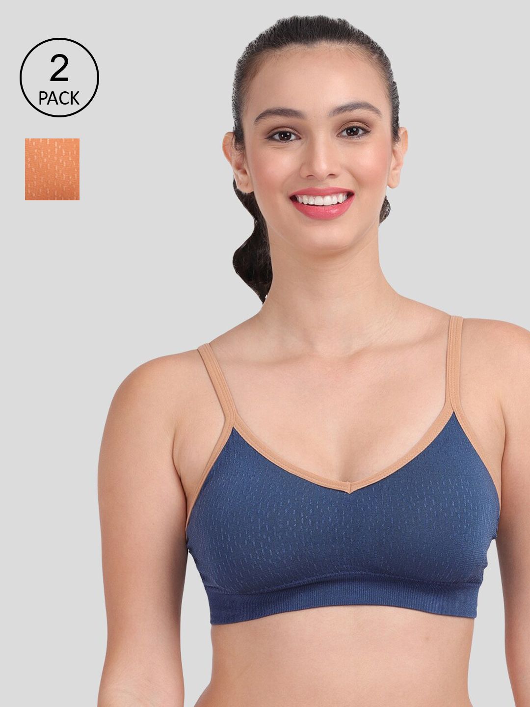 Amour Secret Pack of 2 Blue & Rust Lightly Padded Sports Bra Price in India