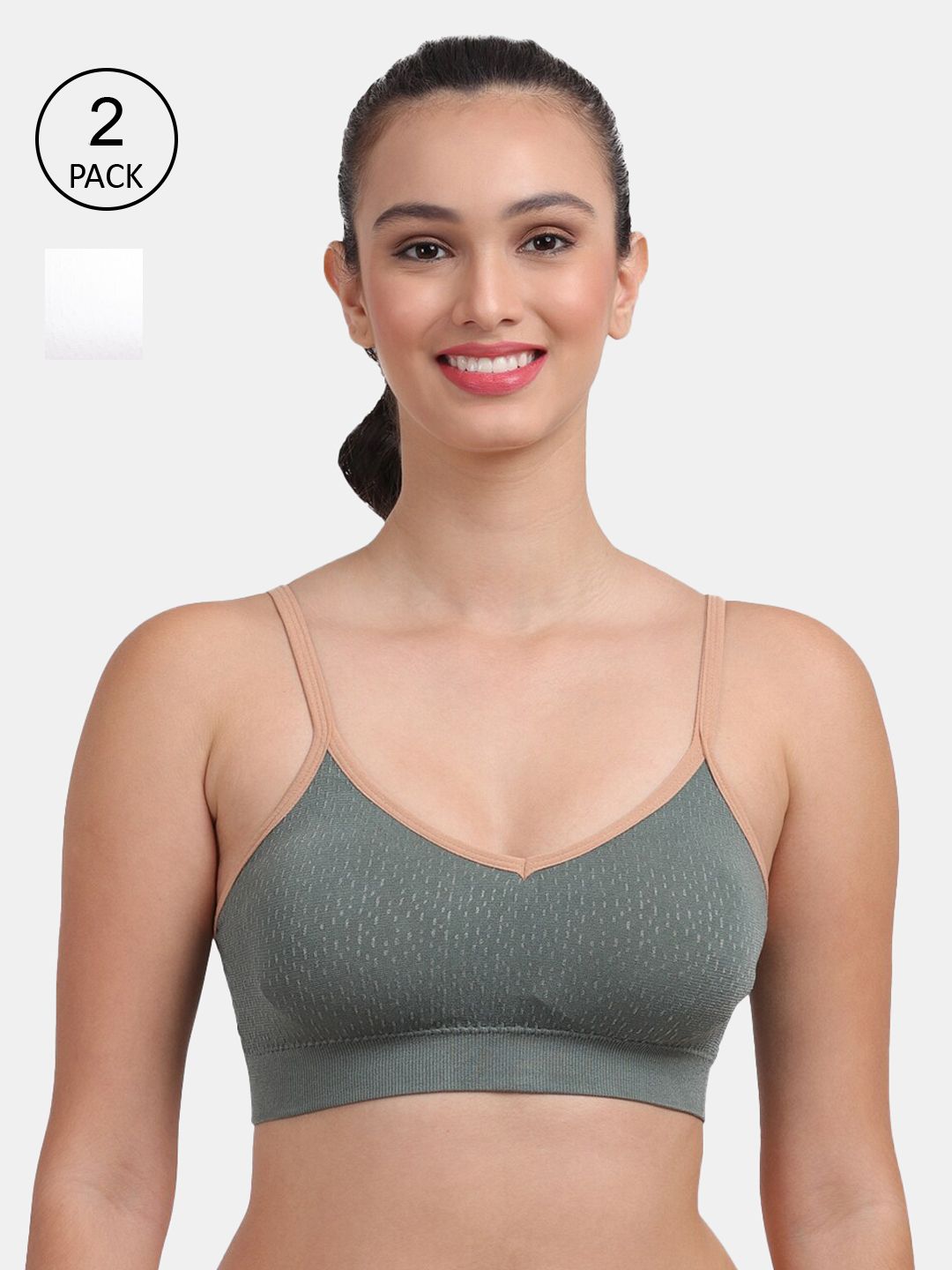 Amour Secret Women Pack Of 2 Green And White Lightly Padded Sports Bra S1015 Price in India