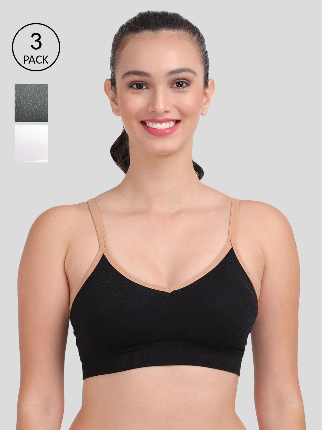 Amour Secret Women Pack of 3 Black,White & Green  Lightly Padded Bra Price in India