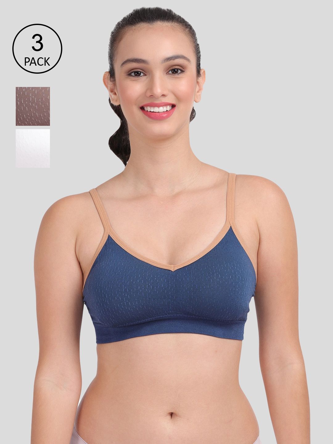 Amour Secret Women Pack of 3  Blue , Brown & White Lightly Padded Bra Price in India