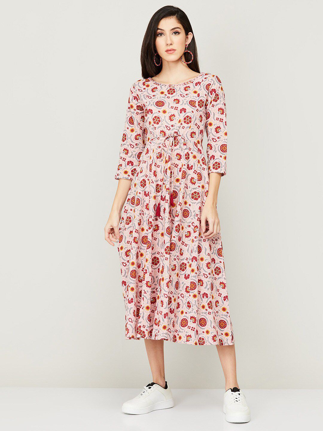 Colour Me by Melange Pink Floral Midi Dress Price in India