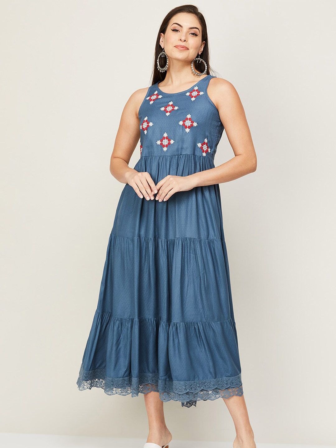 Colour Me by Melange Navy Blue Floral Midi Dress Price in India