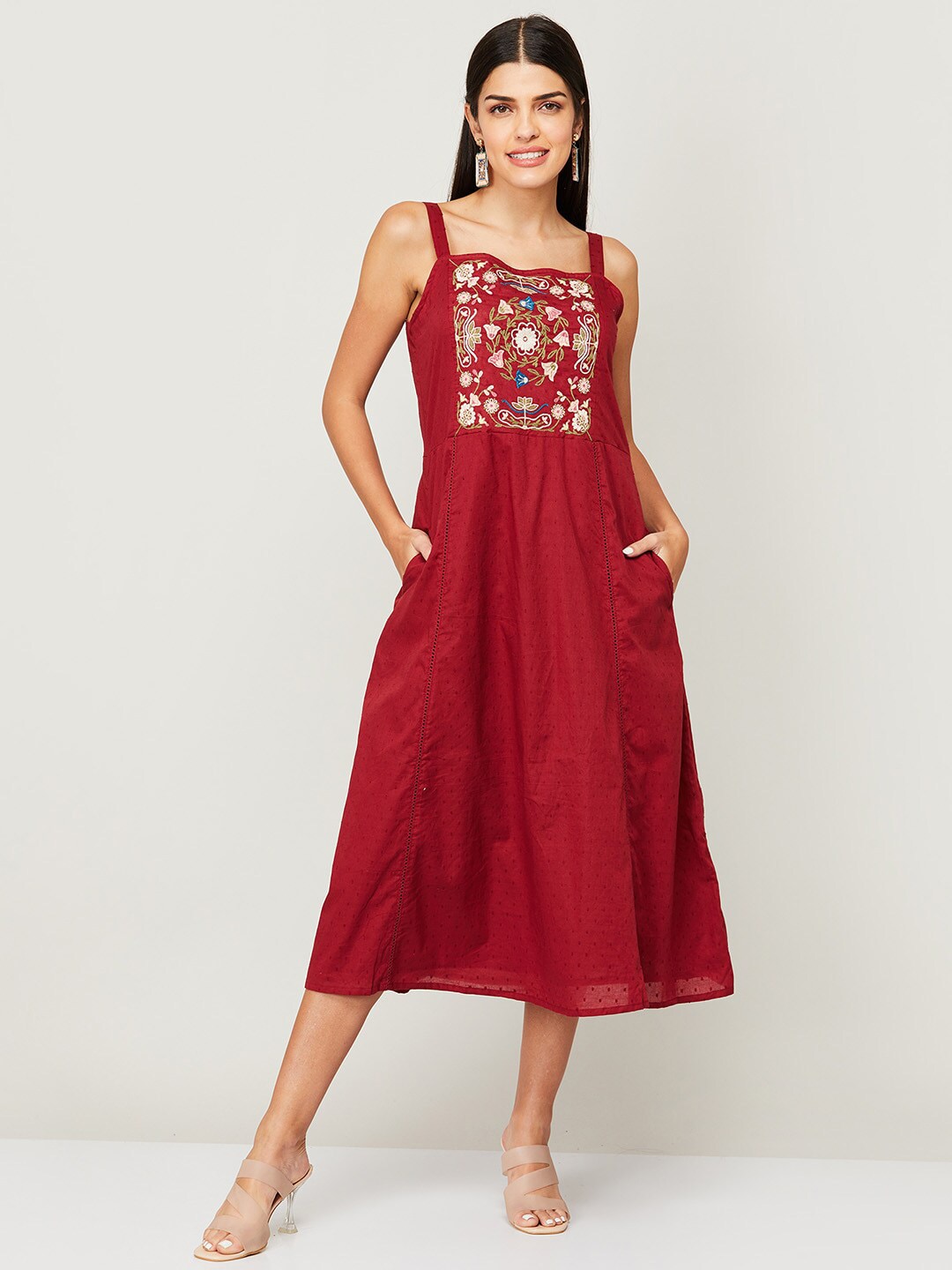 Colour Me by Melange Maroon A-Line Midi Dress Price in India