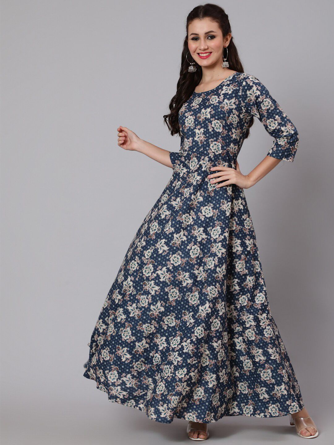Nayo Women Blue Floral Ethnic Maxi Dress Price in India