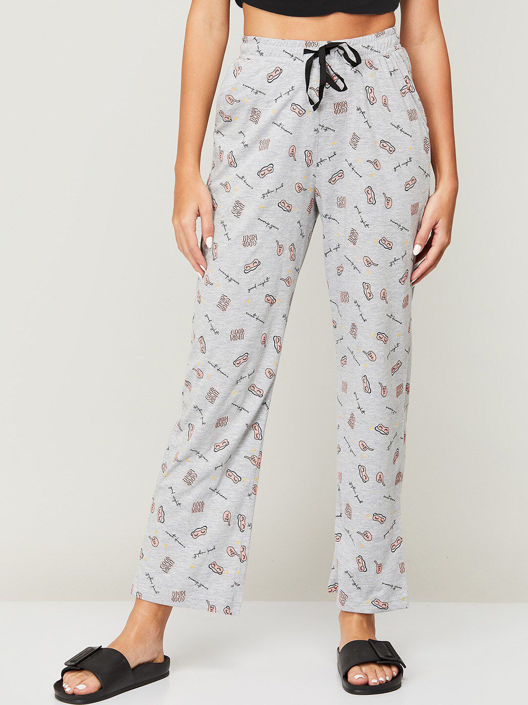 Ginger by Lifestyle Women Grey Printed Cotton Lounge Pants Price in India