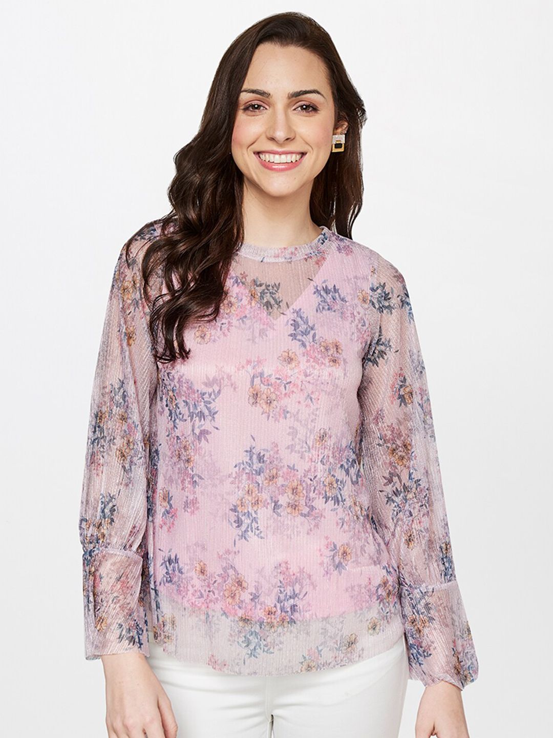 AND Purple Floral Print Top Price in India