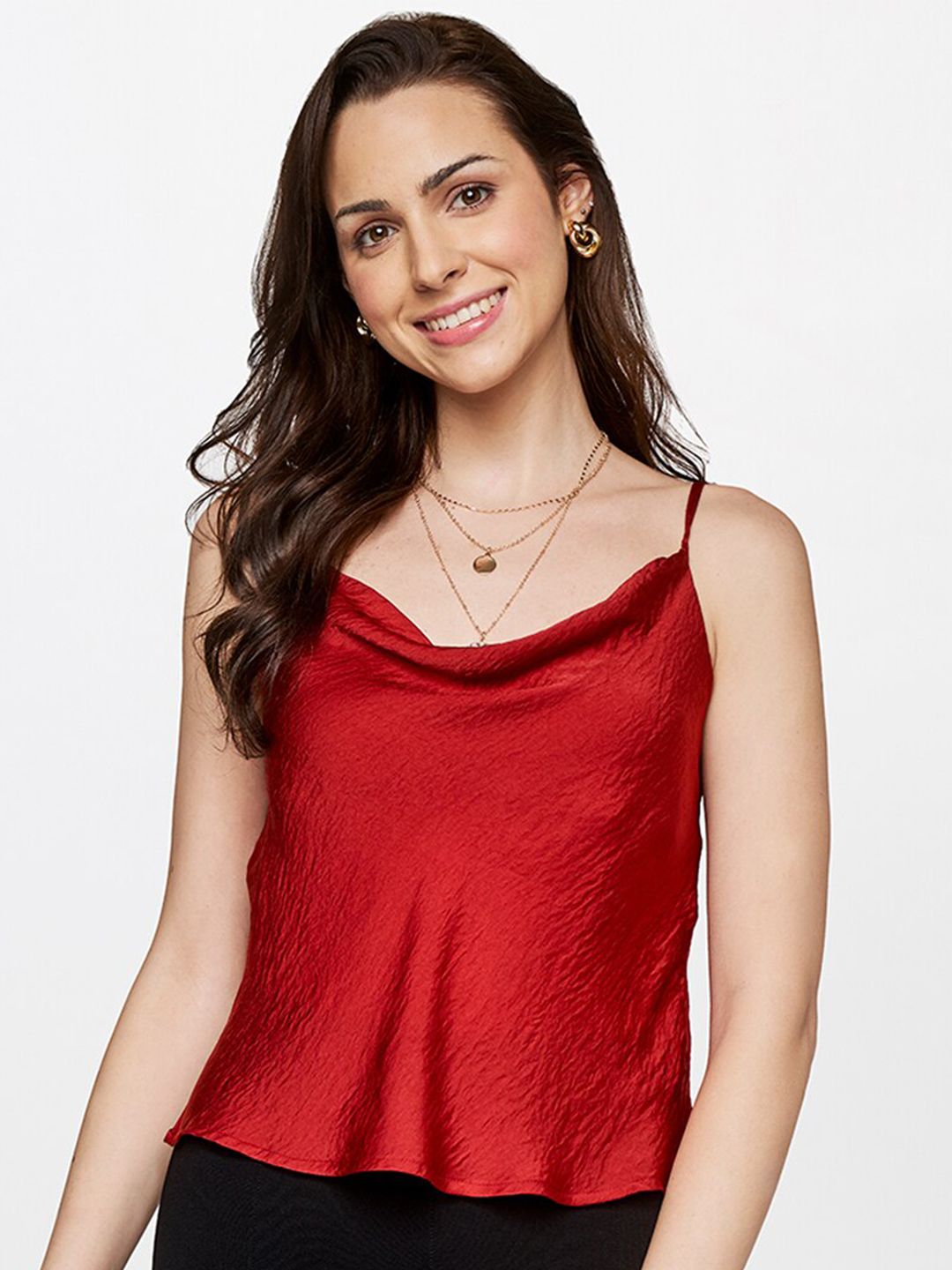 AND Women Red Cowl Neck Top Price in India