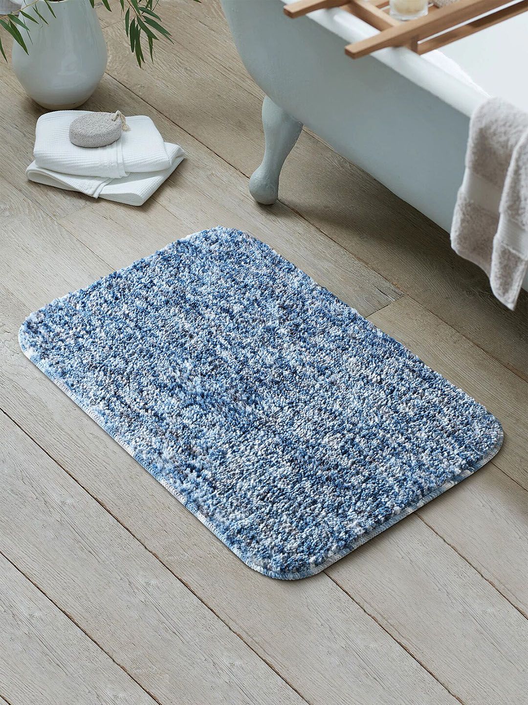 OBSESSIONS Blue & Grey Solid 1300 GSM Bath Rug Price in India
