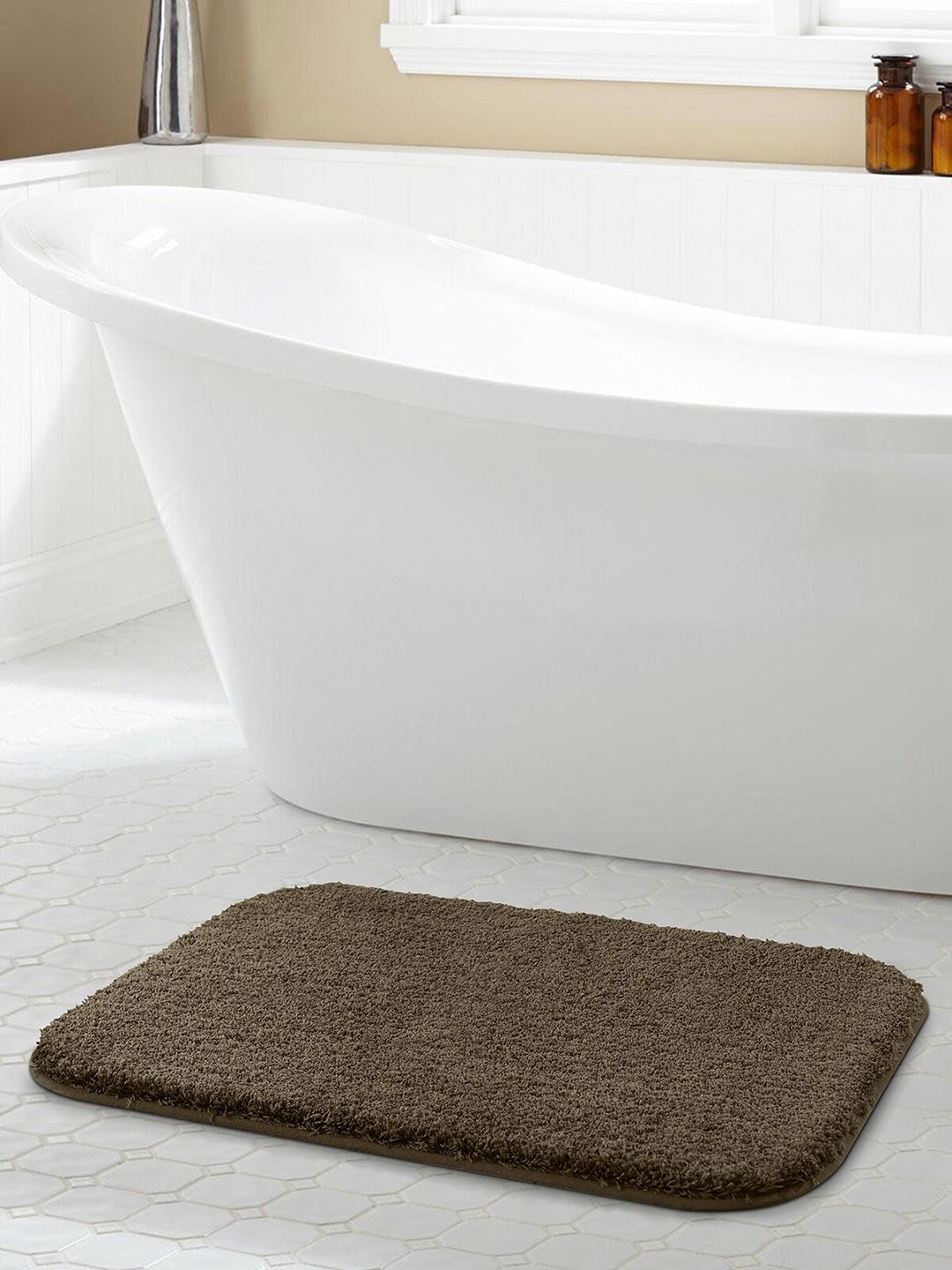 OBSESSIONS Taupe Solid 2200 GSM Anti-Skid Polyester Bath Rugs Price in India