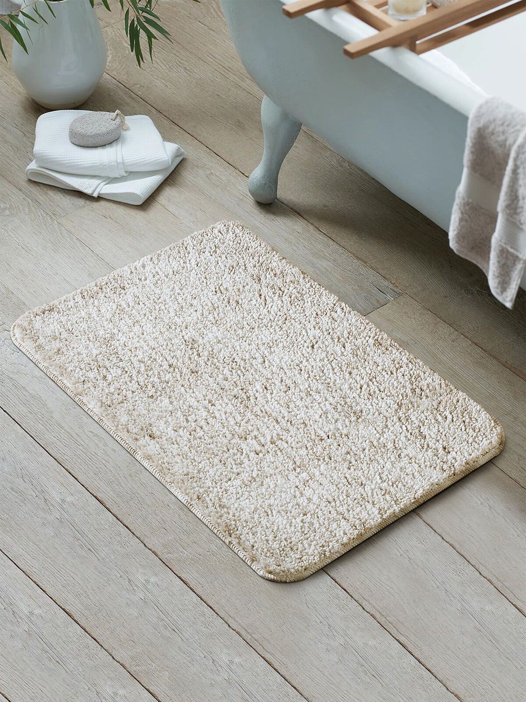 OBSESSIONS Beige Solid 1300 GSM Anti-Skid Bath Rugs Price in India