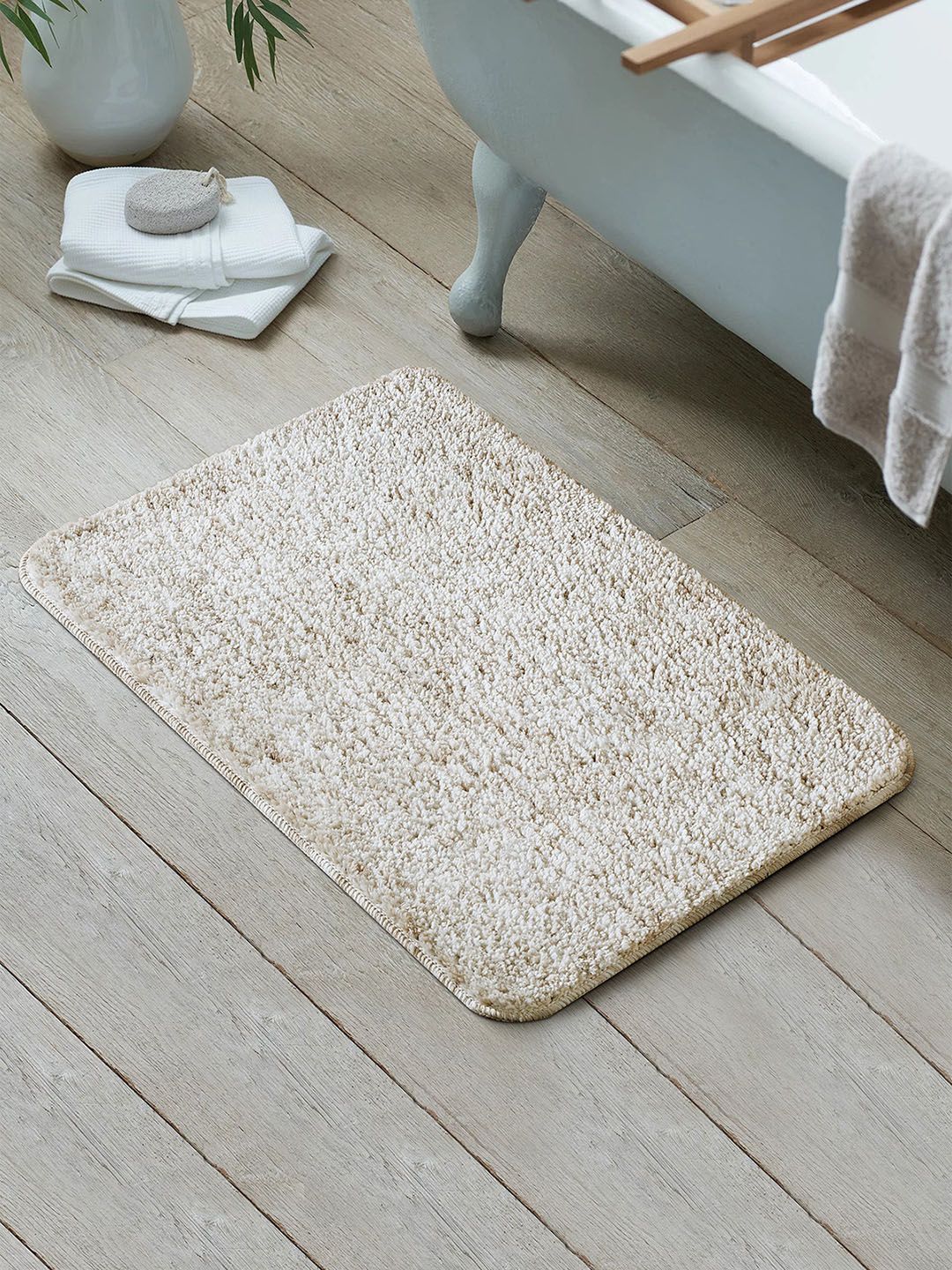 OBSESSIONS Beige Solid 1300 GSM Anti-Skid Bath Rug Price in India