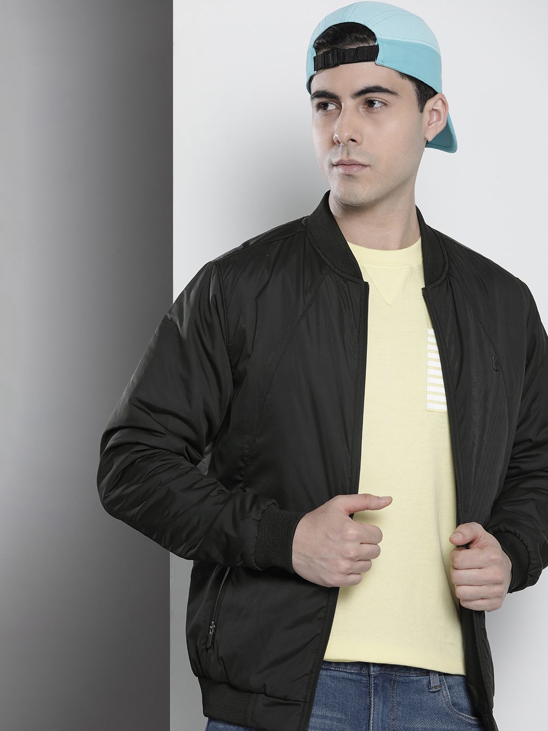 The Indian Garage Co Men Slim Fit Zip-Front Bomber Jacket with Zip Pockets