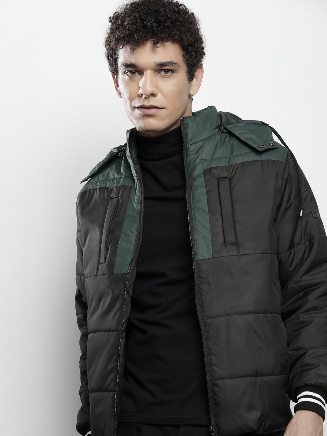 Buy The Indian Garage Co Men Colourblock Zip-Front Hooded Puffer