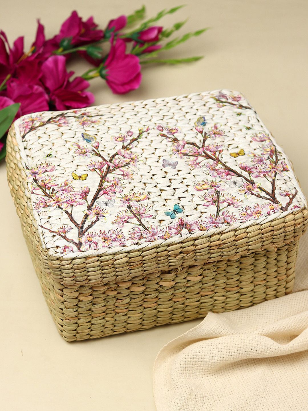 HABERE INDIA Brown Solid Handcrafted Storage Basket Price in India