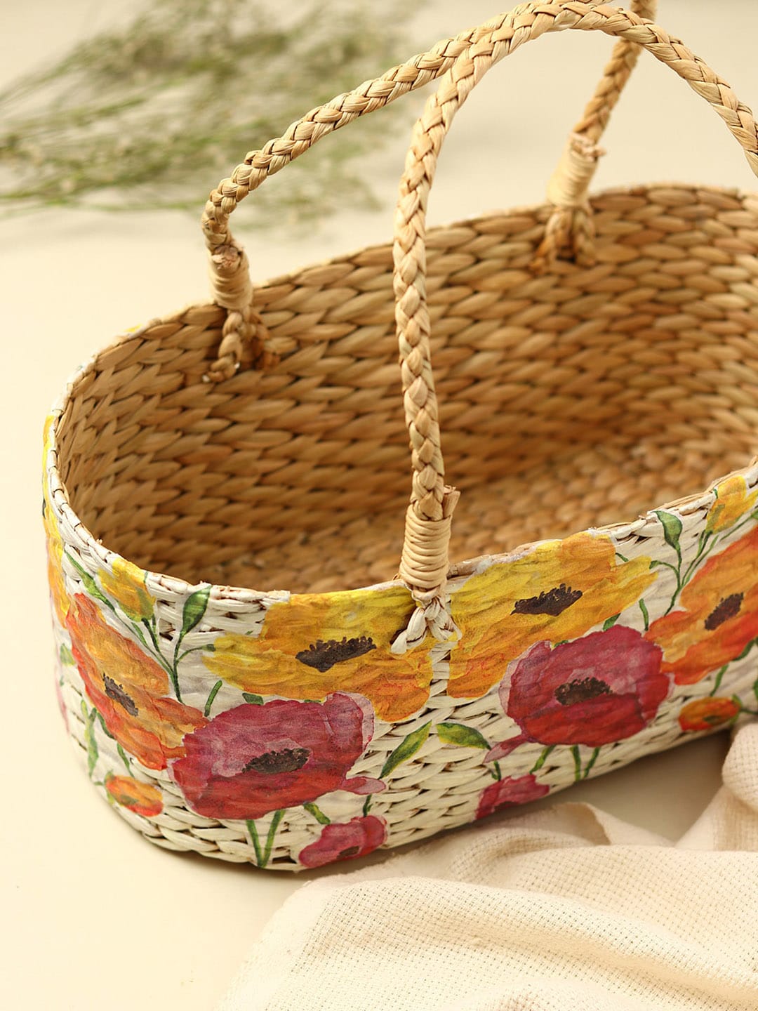 HABERE INDIA Beige & Off White Printed Fruit & Vegetable Basket Price in India